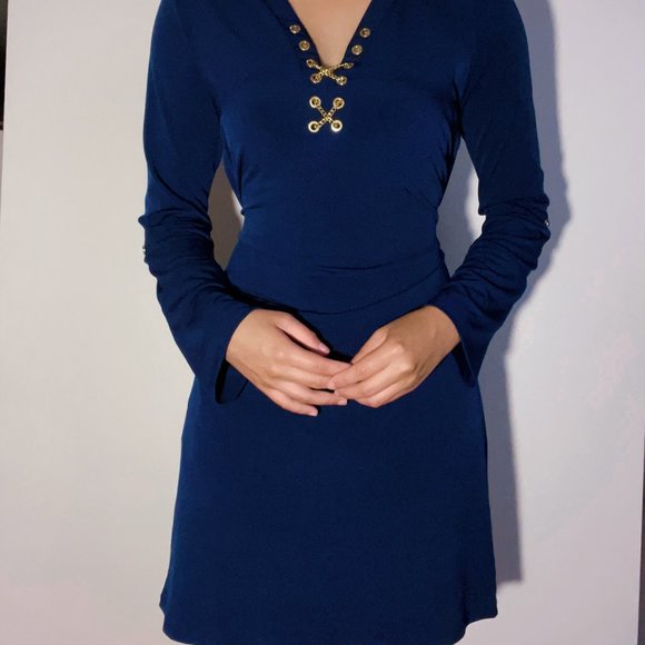 MICHAEL KORS Blue Dress With Gold Chain - Picture 1 of 4